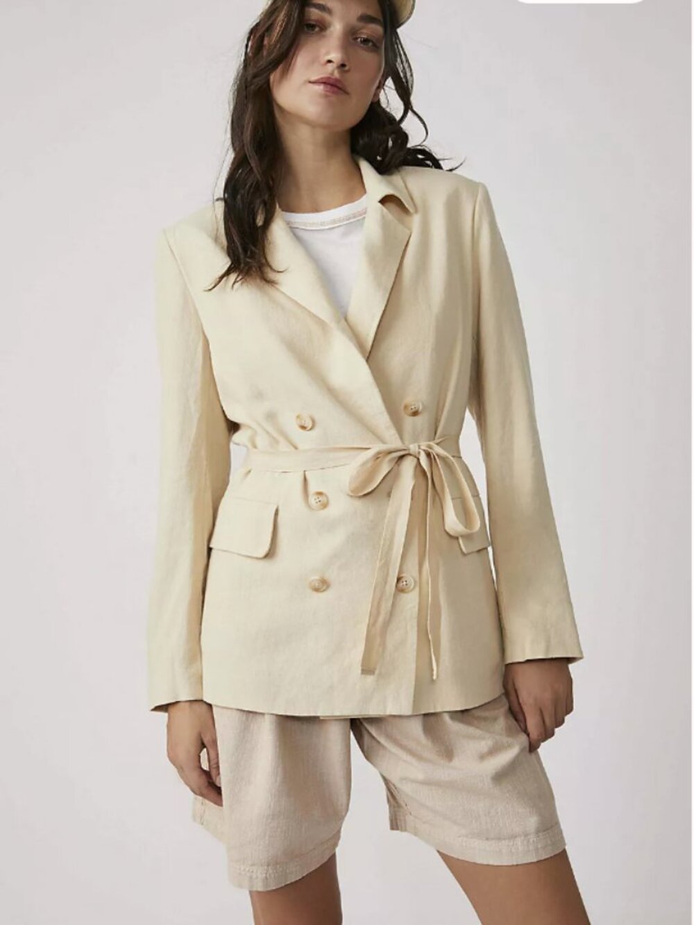 Free People Olivia Tie-Front Blazer w/ Shoulder Pad in Neutral (Cream) - Size XS